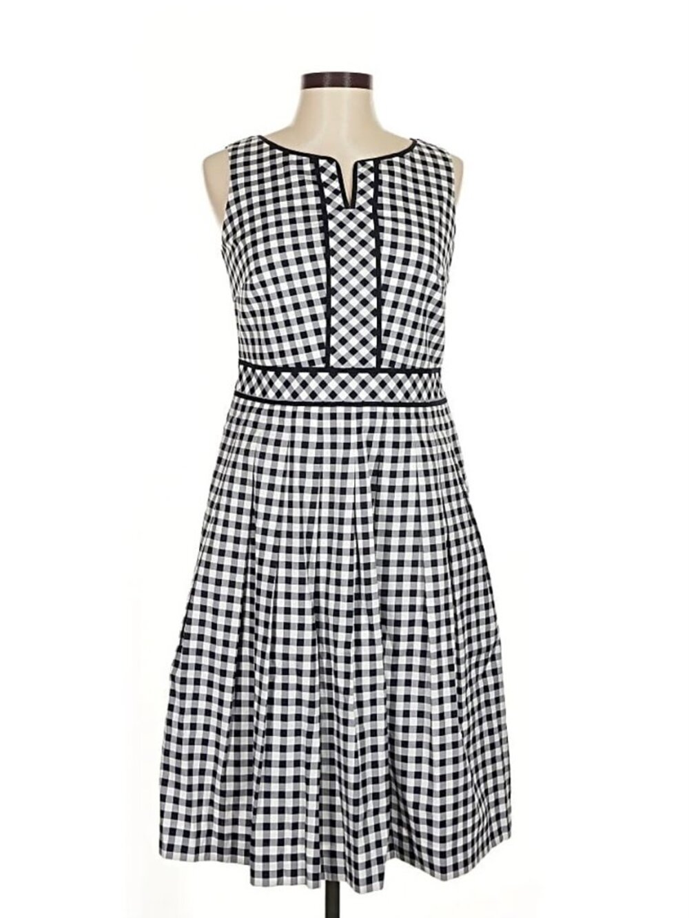 Talbots Gingham Fit & Flare Dress, 6 petite, dark navy and white